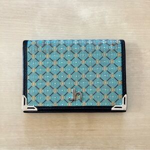 J&H Patterned Teal & Gold FabricCompact Wallet with Silver Hardware